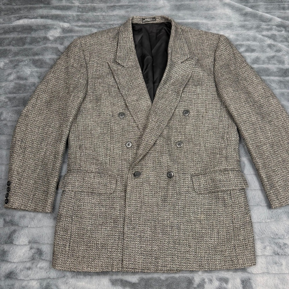 Stafford Mens 42R Double Breasted Blazer Tweed Wool Silk Blend Gray Brown 15330